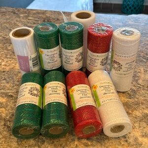 Set of Decorative Mesh/Tulle- glitter green, glitter red, glitter white, white